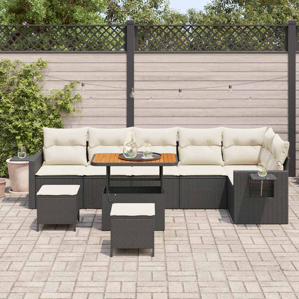Havesofa Sæt 9 pcs Sort polyrattan