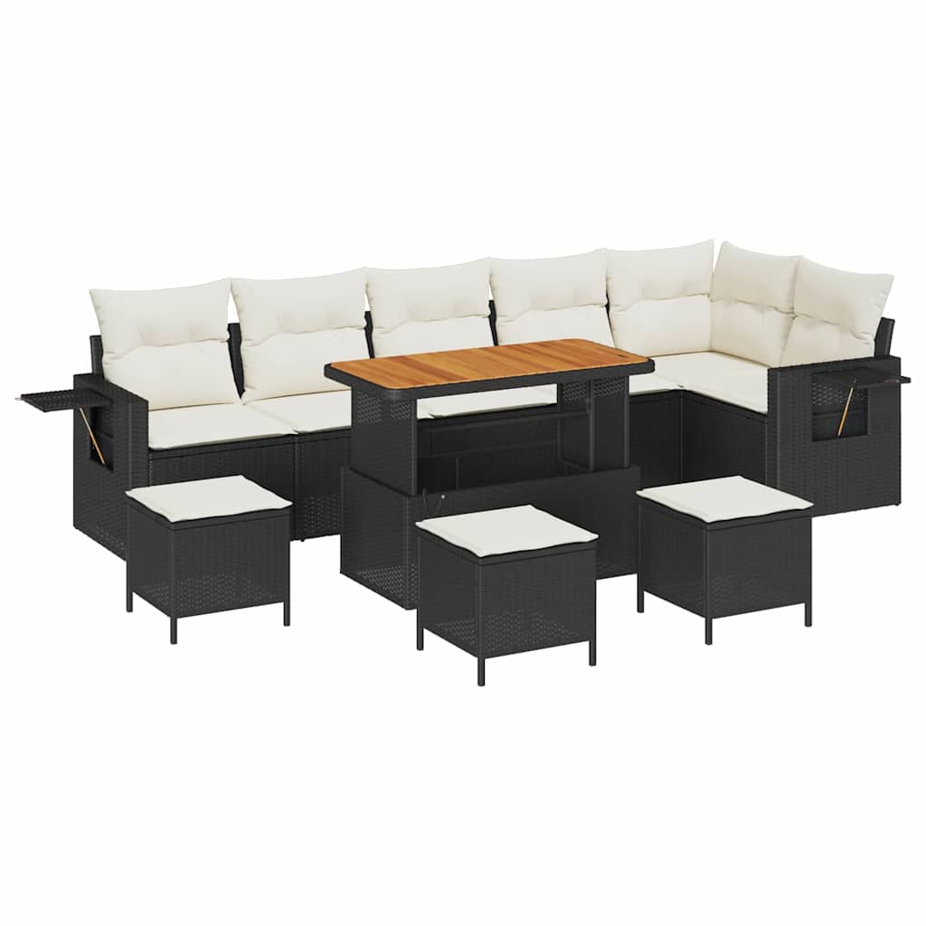 Havesofa Sæt 10 pcs Sort polyrattan