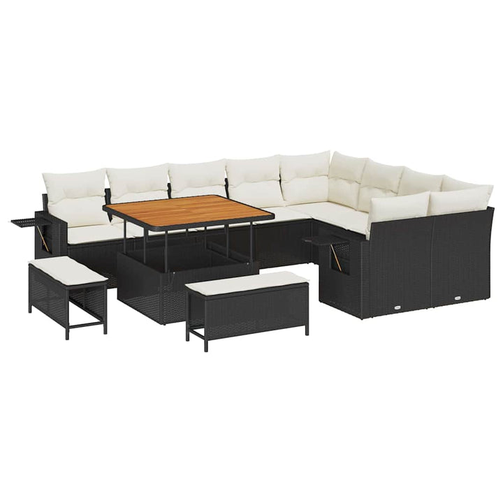 Havesofa Sæt 12 pcs Sort polyrattan