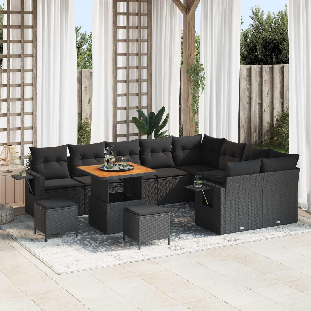 Havesofa Sæt Højdejusterbar 12 pcs Sort polyrattan