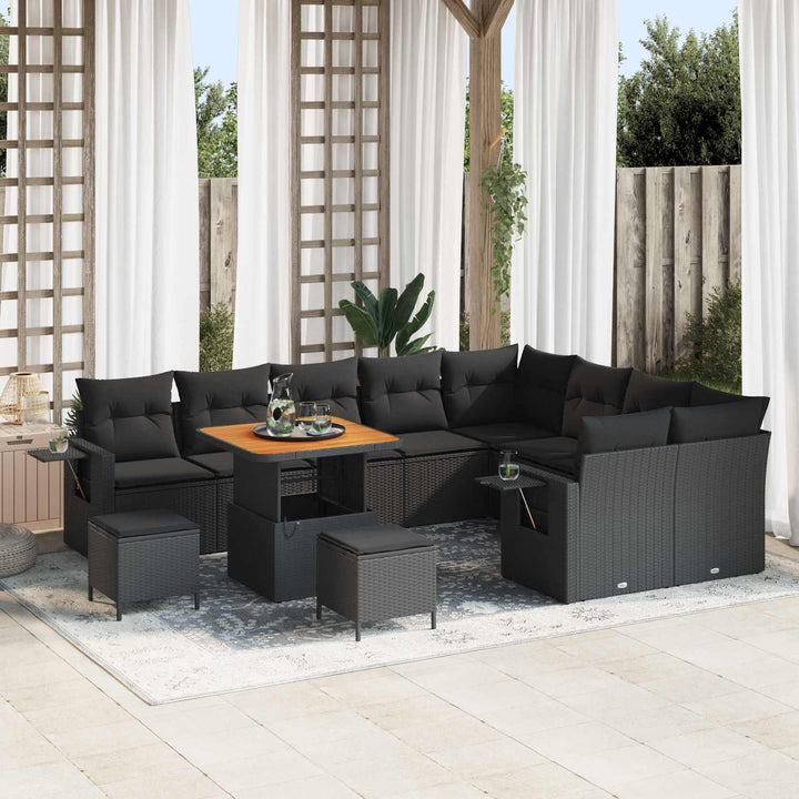 Havesofa Sæt Højdejusterbar 12 pcs Sort polyrattan