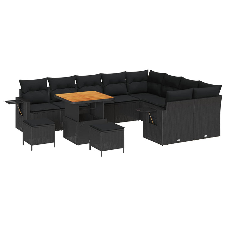 Havesofa Sæt Højdejusterbar 12 pcs Sort polyrattan