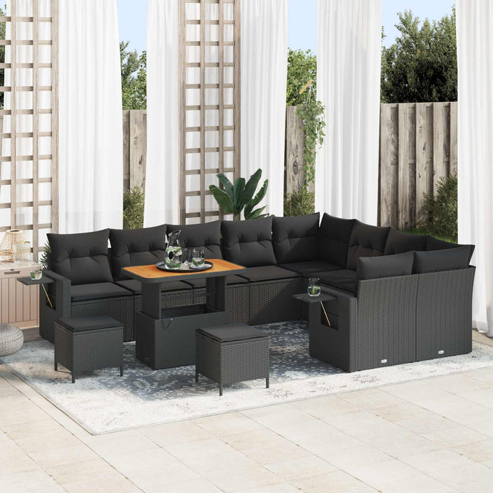 Havesofa Sæt 12 pcs Sort polyrattan
