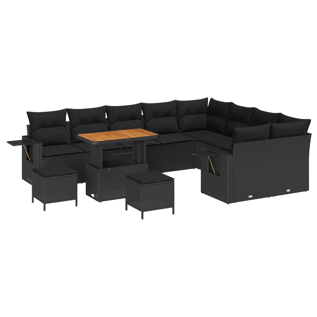 Havesofa Sæt 12 pcs Sort polyrattan