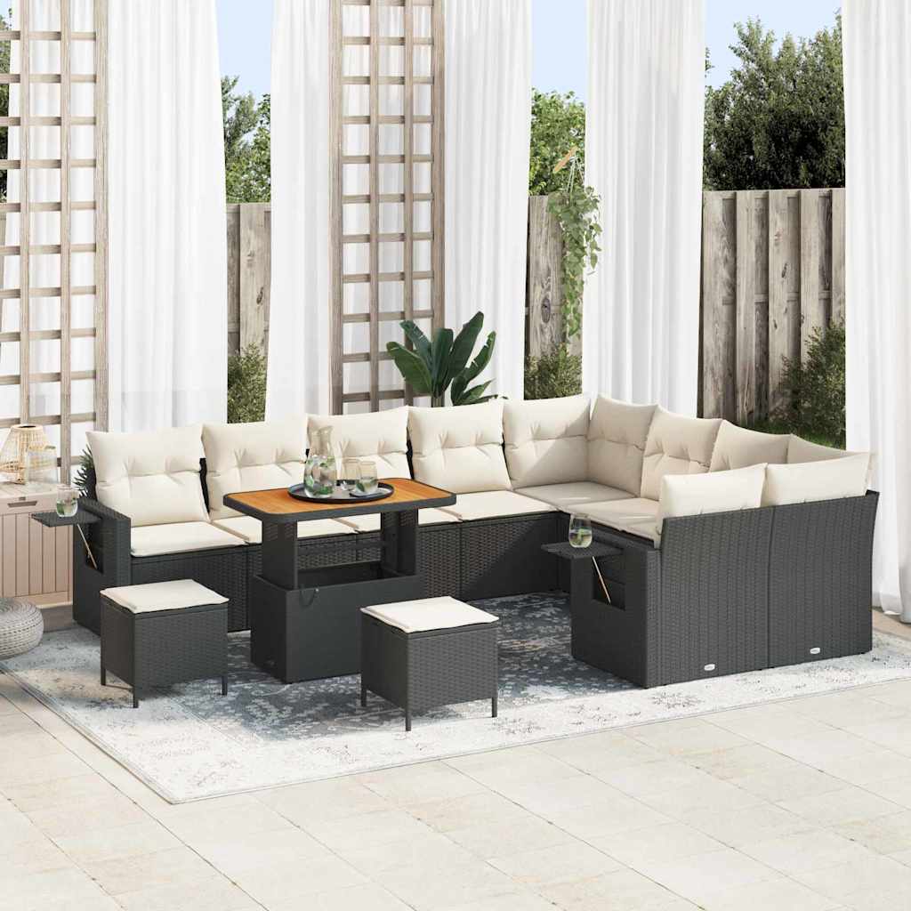 Havesofa Sæt 12 stk. Sort polyrattan