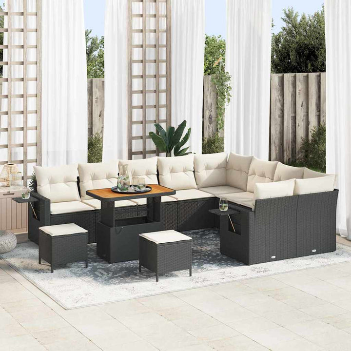 Havesofa Sæt 12 pcs Sort polyrattan