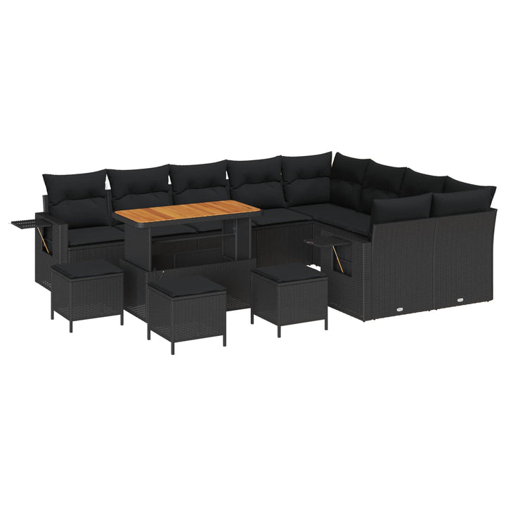 Havesofa Sæt 13 pcs Sort polyrattan