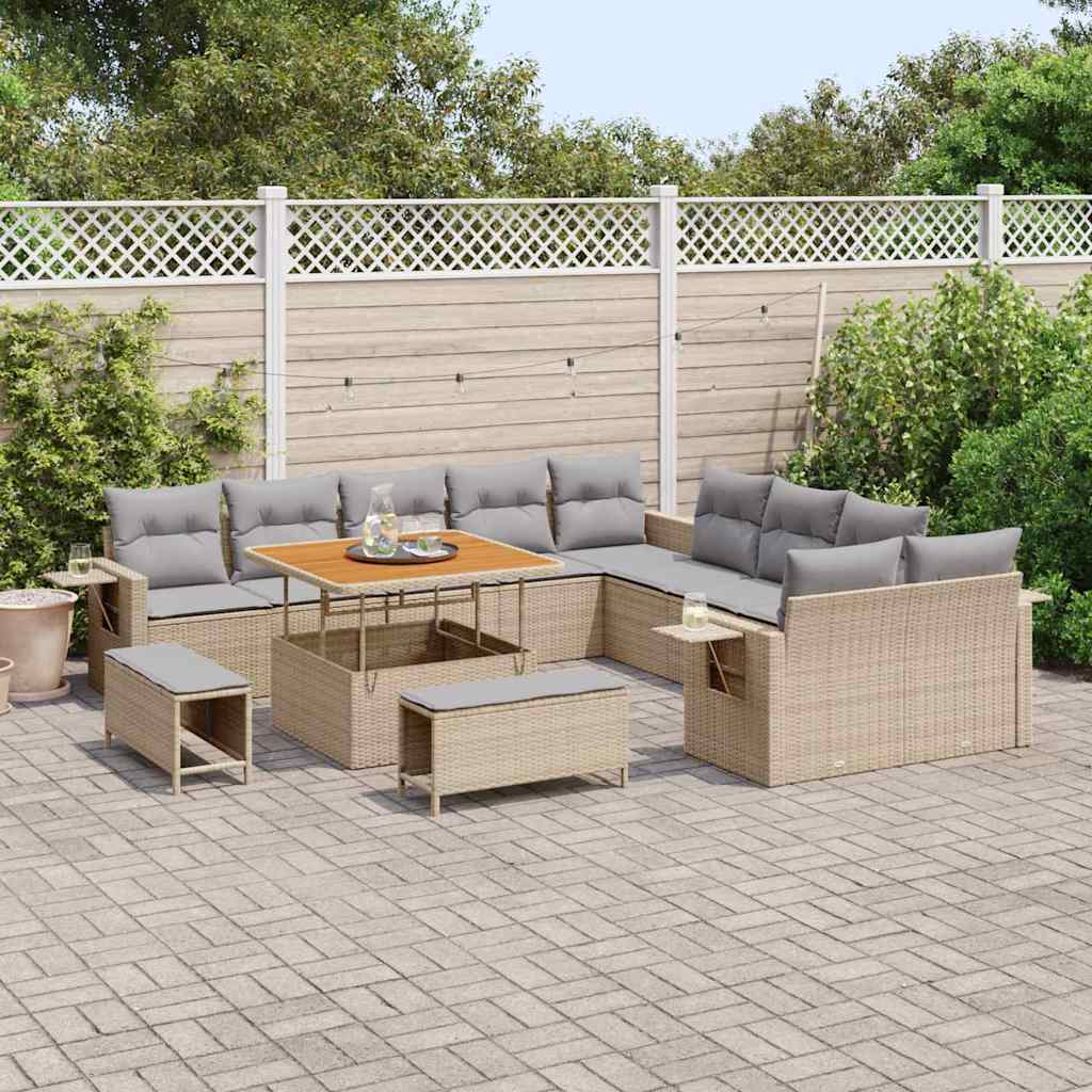 Havesofa Sæt 13 pcs Beige polyrattan