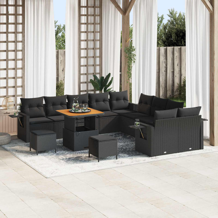 Havesofa Sæt 13 pcs Sort polyrattan