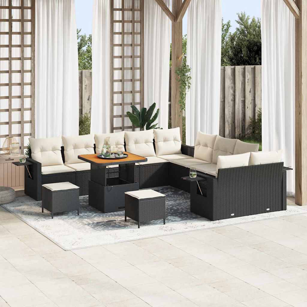 Havesofa Sæt 13 stk. Sort polyrattan