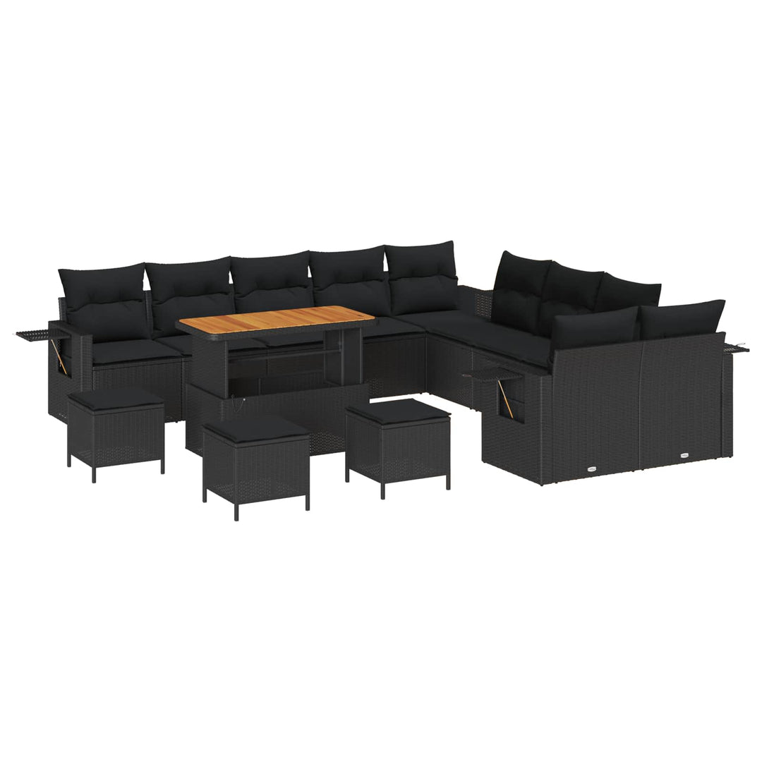 Havesofa Sæt 14 pcs Sort polyrattan