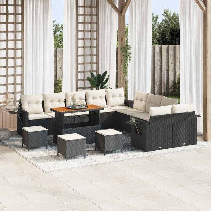 Havesofa Sæt 14 pcs Sort polyrattan