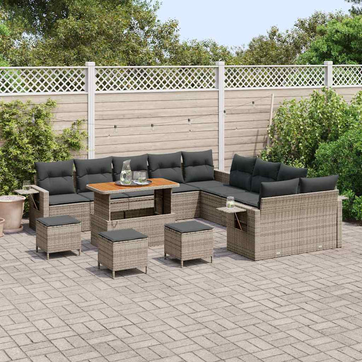 Havesofa Sæt 14 pcs Grå polyrattan
