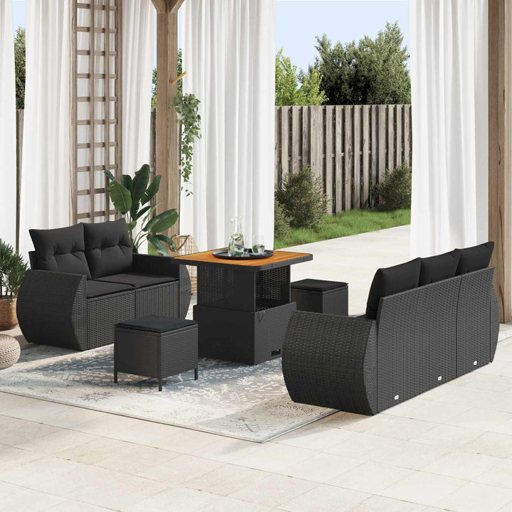 Havesofa Sæt 8 pcs Sort polyrattan