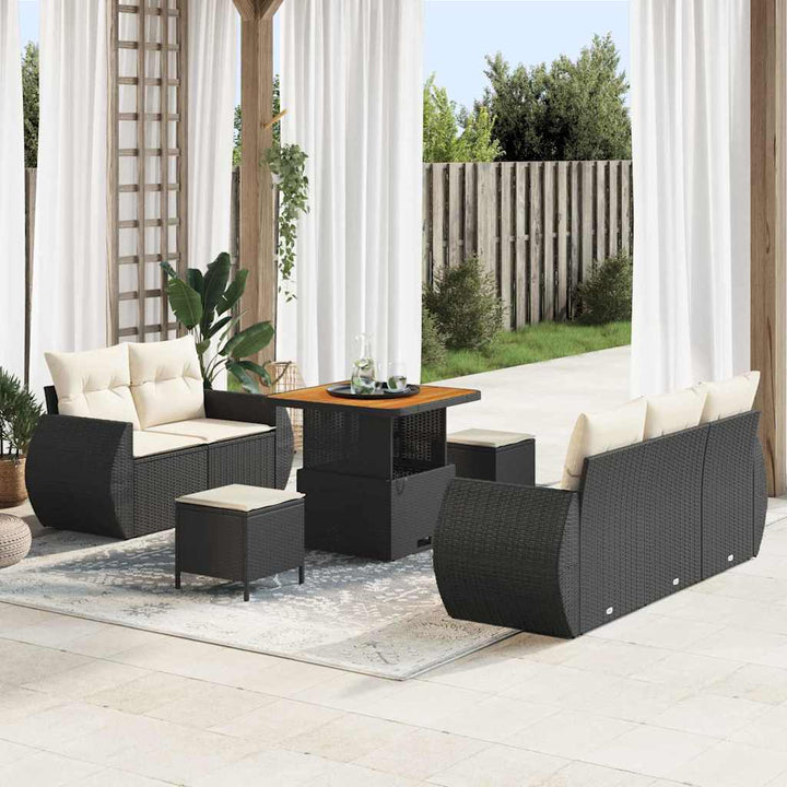 Havesofa Sæt 8 pcs Sort polyrattan