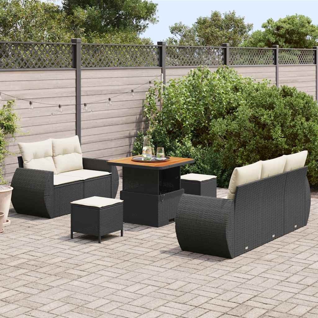 Havesofa Sæt 8 pcs Sort polyrattan