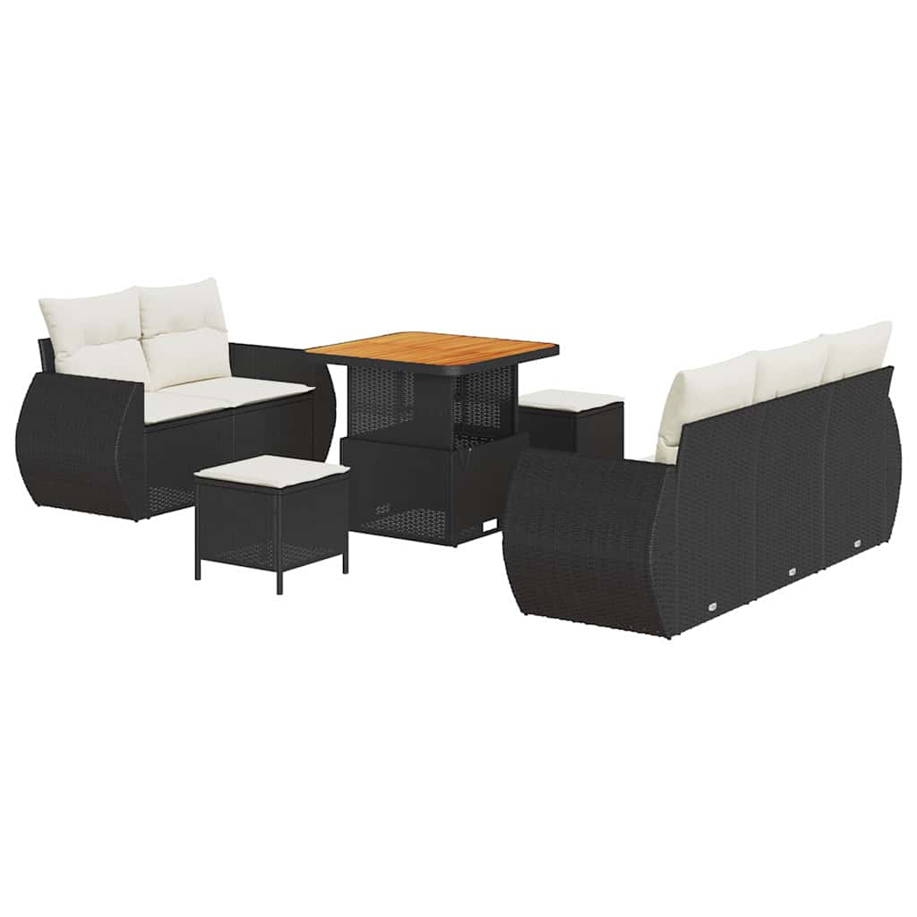 Havesofa Sæt 8 pcs Sort polyrattan