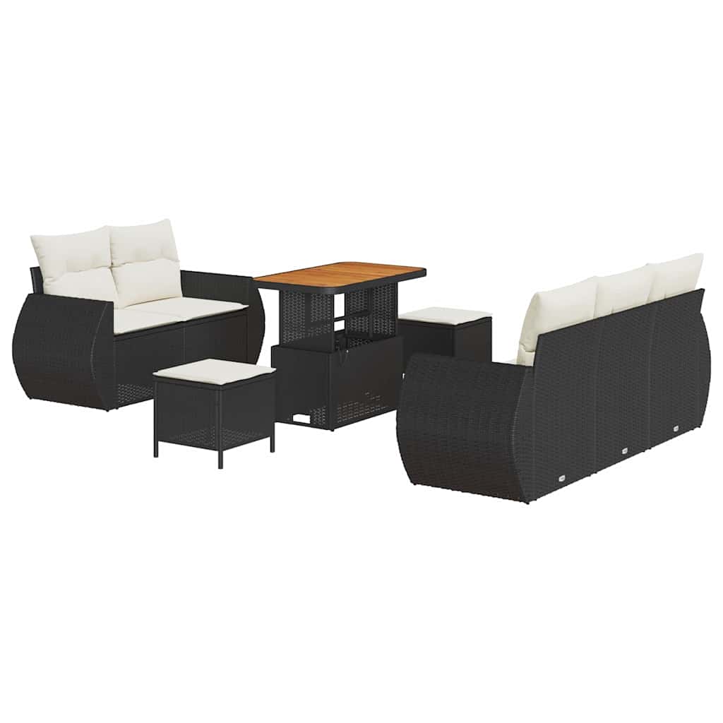 Havesofa Sæt 8 stk. Sort polyrattan