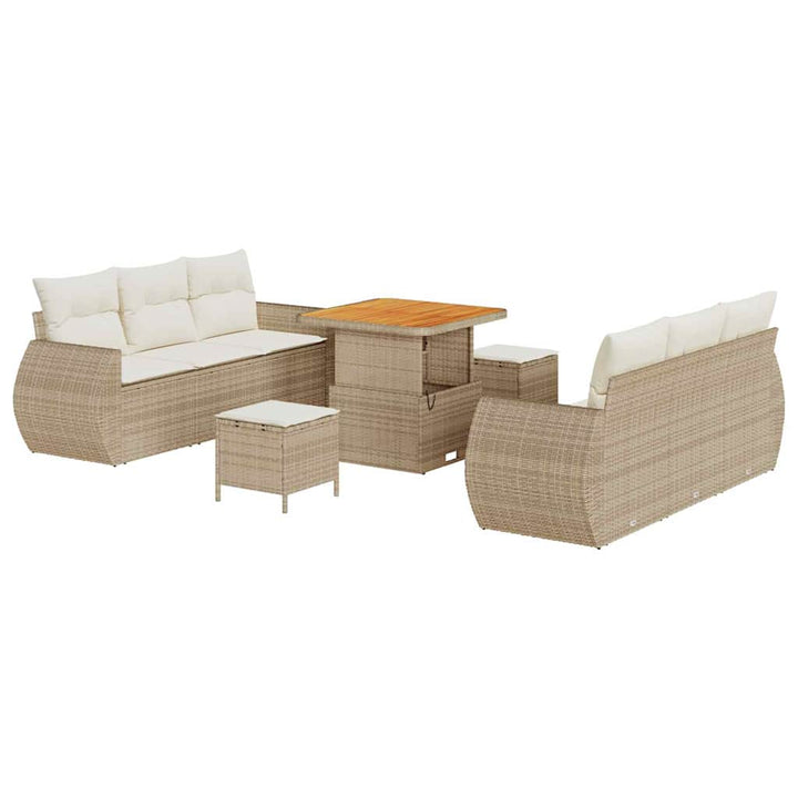 Havesofa Sæt med pude med opbevaring 9 pcs Beige polyrattan