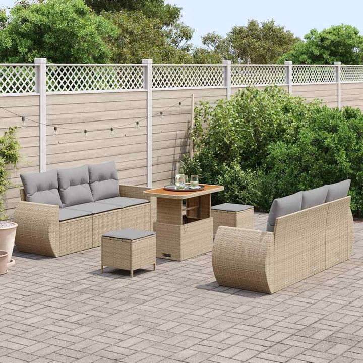 Havesofa Sæt med pude med opbevaring 9 pcs Beige polyrattan
