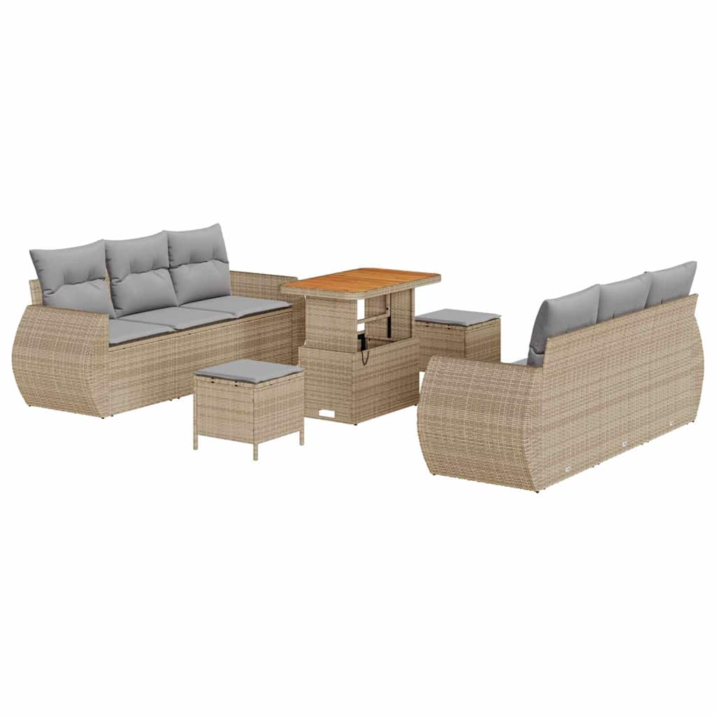 Havesofa Sæt med pude med opbevaring 9 pcs Beige polyrattan