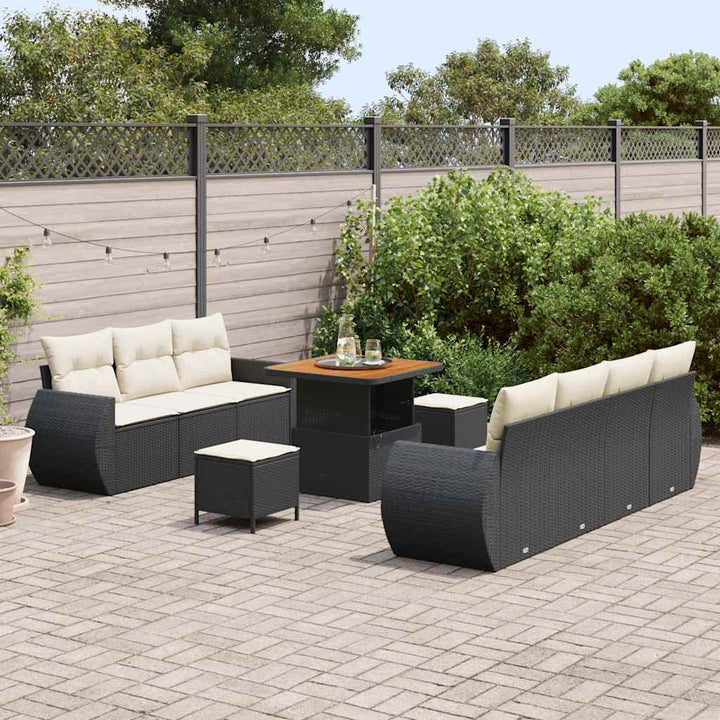 Havesofa Sæt med pude med opbevaring 10 pcs Sort polyrattan