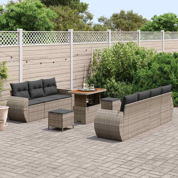 Havesofa Sæt med pude med opbevaring 10 pcs Grå polyrattan