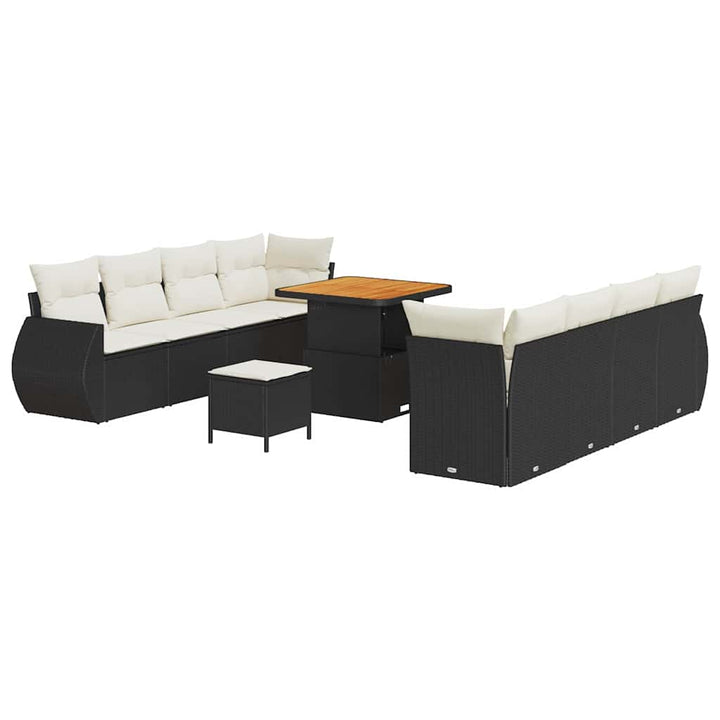 Havesofa Sæt med pude med opbevaring 11 pcs Sort polyrattan