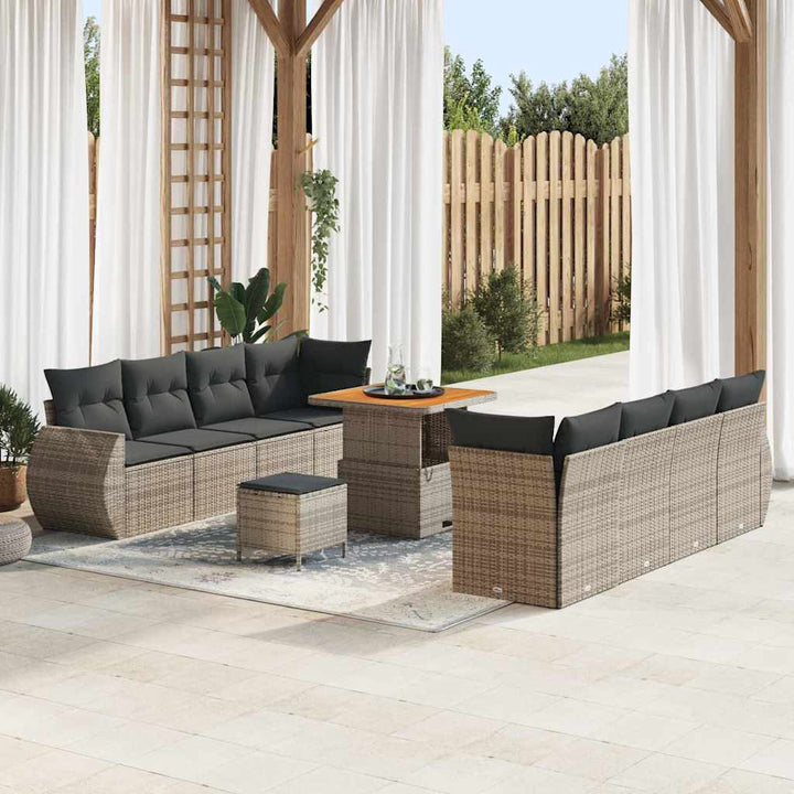 Havesofa Sæt med pude med opbevaring 11 pcs Grå polyrattan
