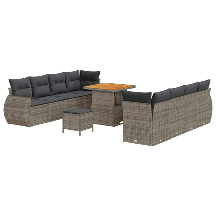 Havesofa Sæt med pude med opbevaring 11 pcs Grå polyrattan
