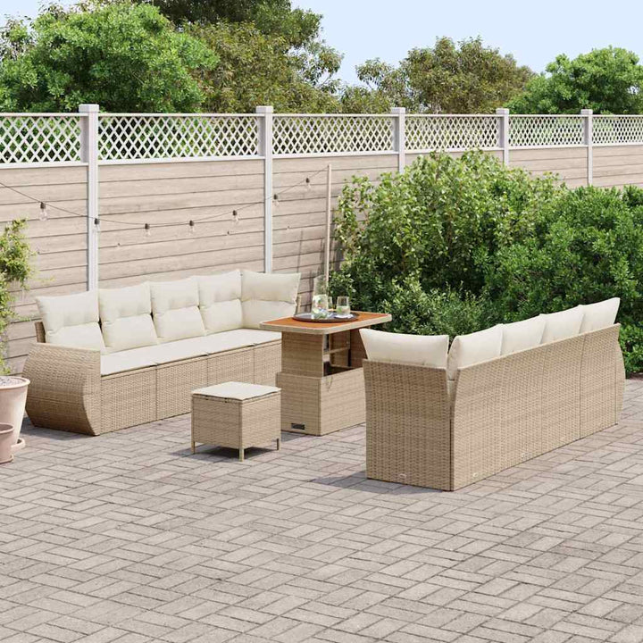Havesofa Sæt med pude med opbevaring 11 pcs Beige polyrattan