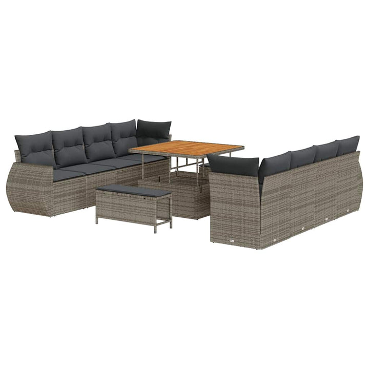 Havesofa Sæt med pude med opbevaring 11 pcs Grå polyrattan