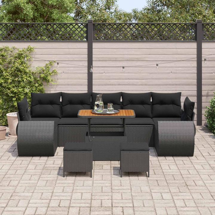 Havesofa Sæt 10 pcs Sort polyrattan