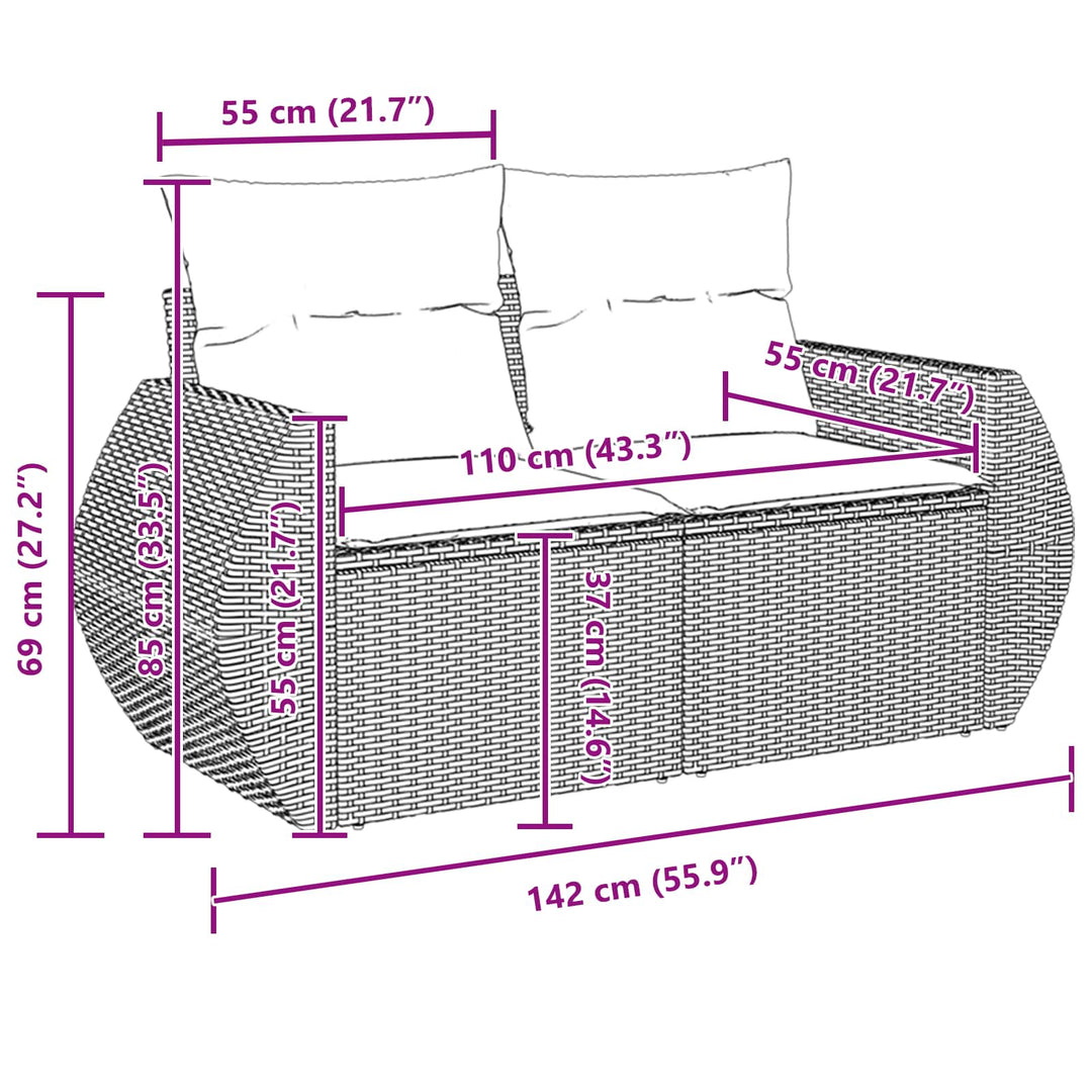 Havesofa Sæt 10 pcs Sort polyrattan