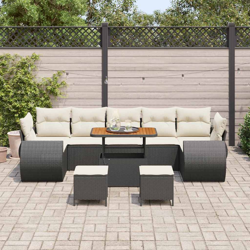 Havesofa Sæt 10 stk. Sort polyrattan