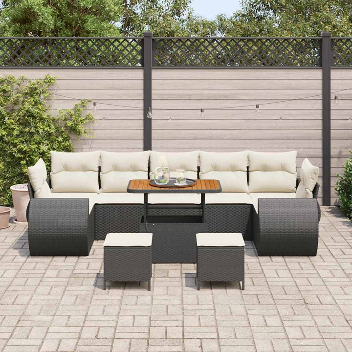 Havesofa Sæt 10 stk. Sort polyrattan