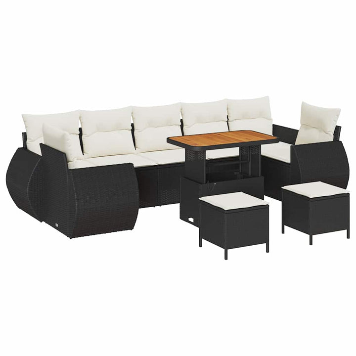 Havesofa Sæt 10 stk. Sort polyrattan