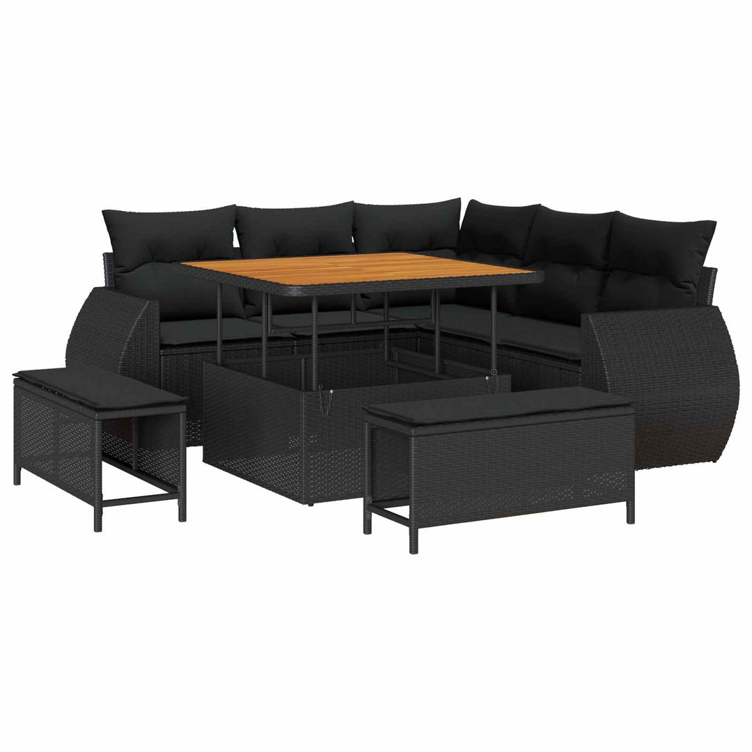 Havesofa Sæt 8 pcs Sort polyrattan