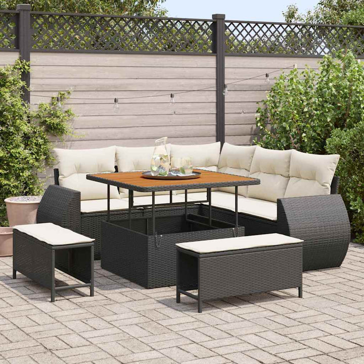 Havesofa Sæt 8 stk. Sort polyrattan