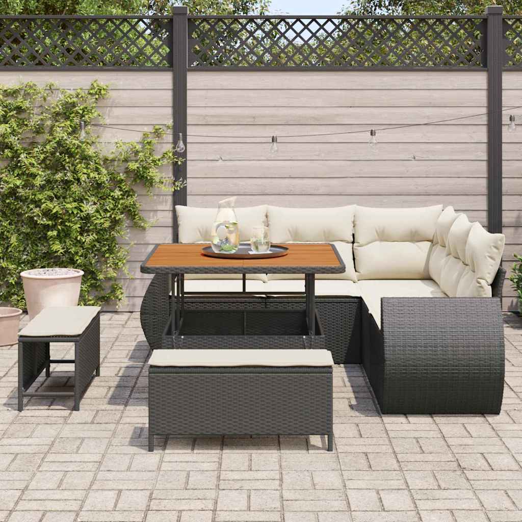 Havesofa Sæt 8 stk. Sort polyrattan