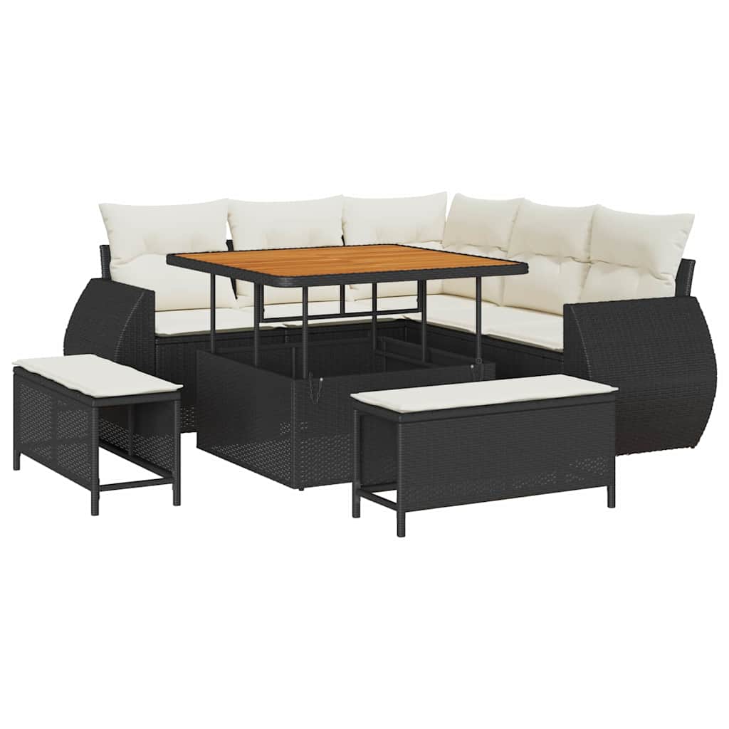 Havesofa Sæt 8 stk. Sort polyrattan