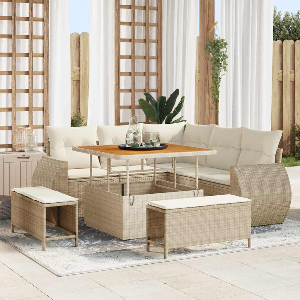 Havesofa Sæt 8 pcs Beige polyrattan