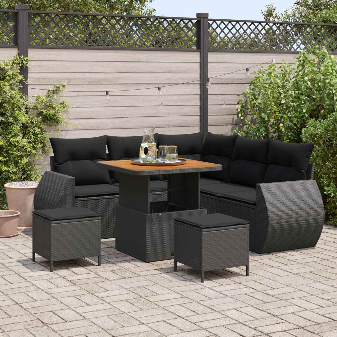 Havesofa Sæt 8 stk. Sort polyrattan