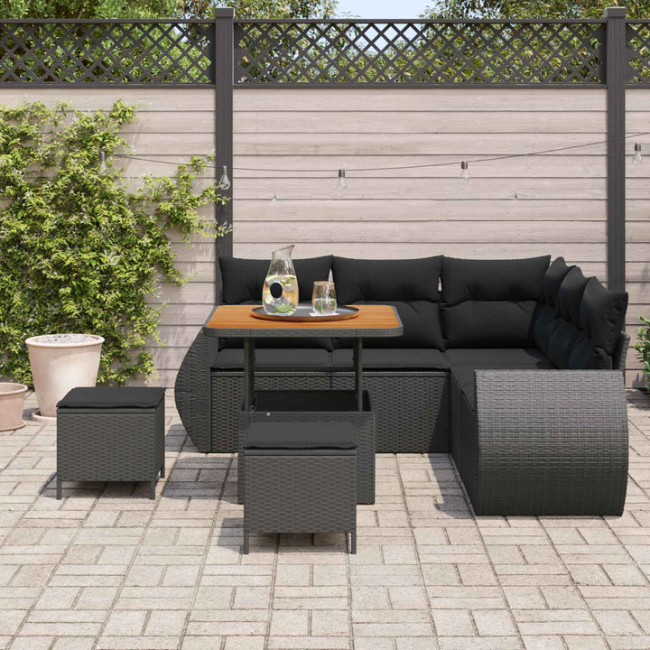 Havesofa Sæt 8 stk. Sort polyrattan