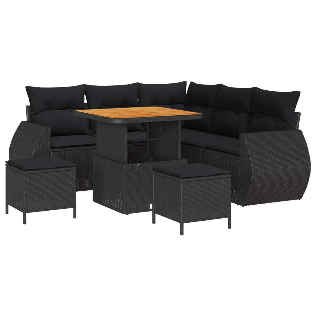 Havesofa Sæt 8 stk. Sort polyrattan
