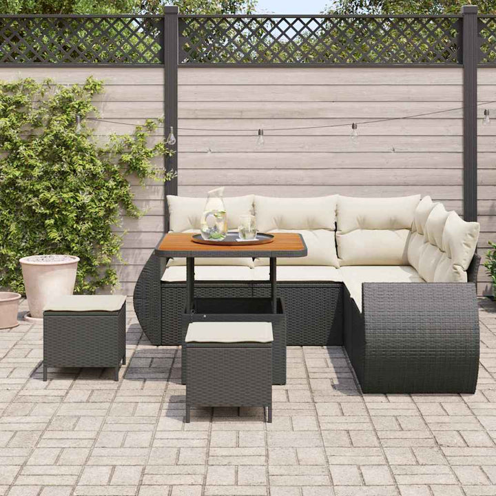 Havesofa Sæt 8 stk. Sort polyrattan