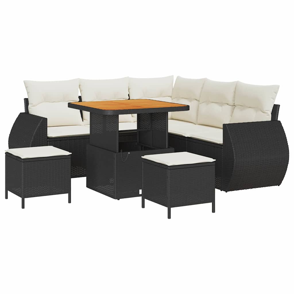 Havesofa Sæt 8 stk. Sort polyrattan