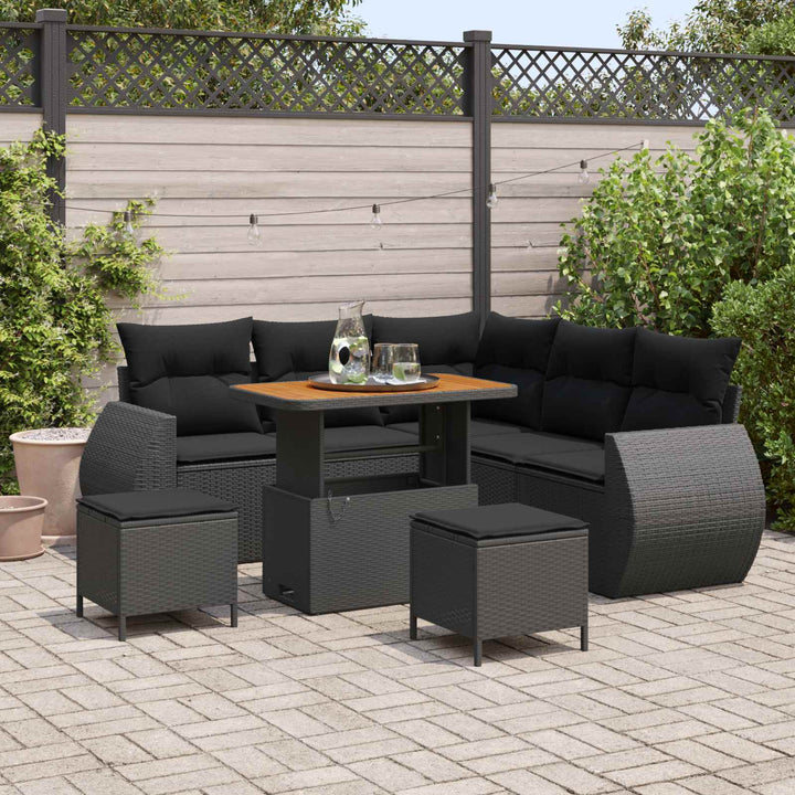 Havesofa Sæt 8 pcs Sort polyrattan