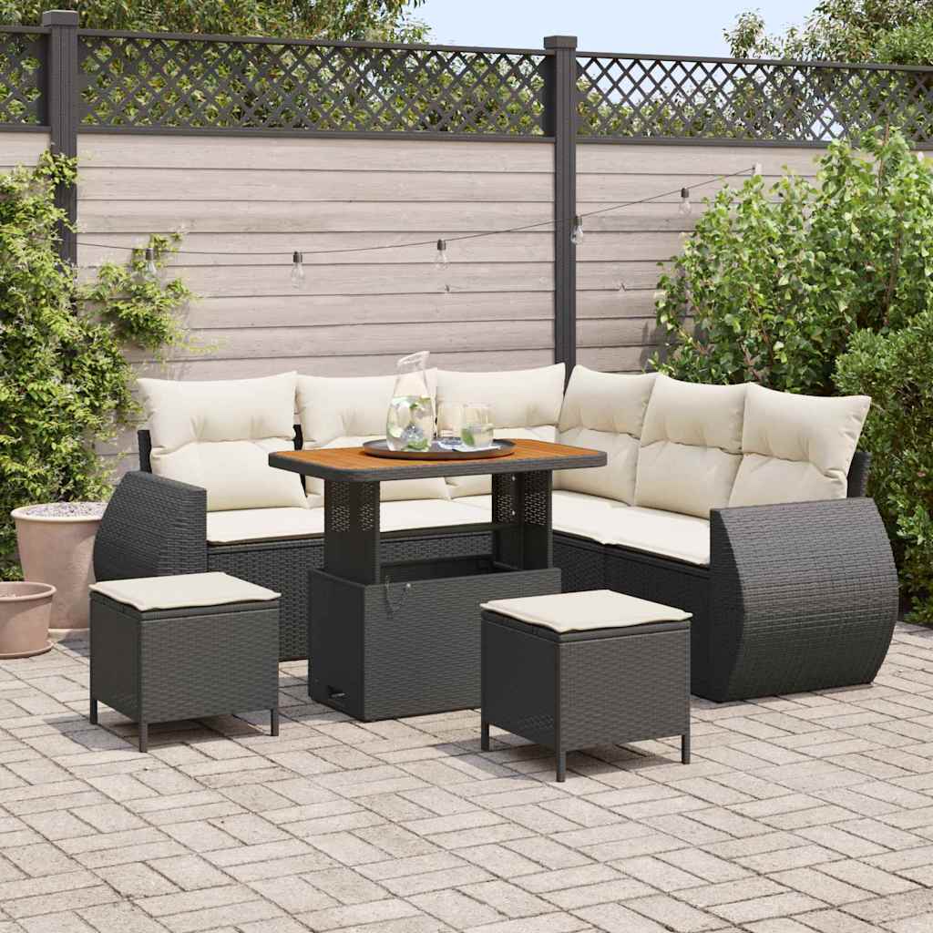 Havesofa Sæt 8 stk. Sort polyrattan