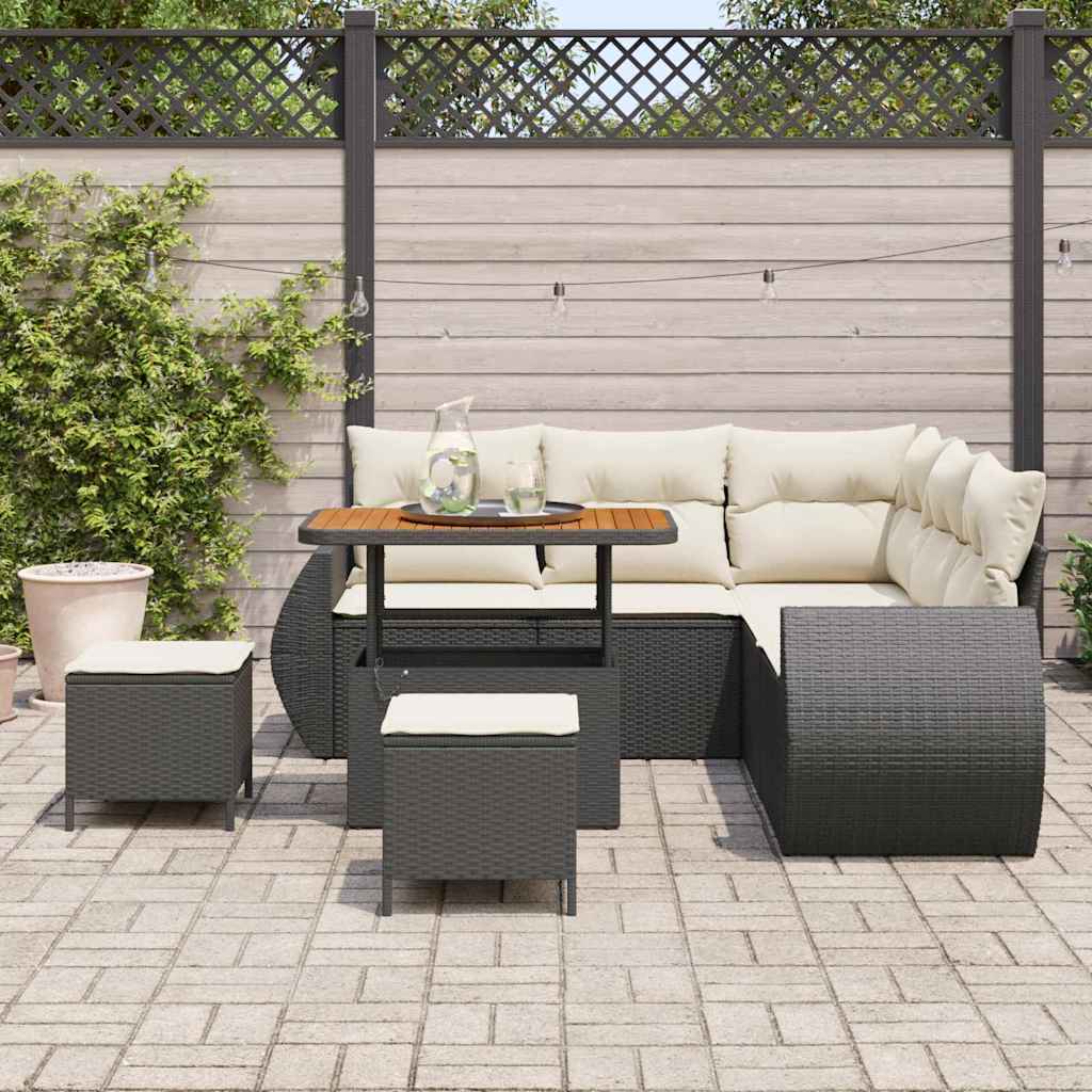 Havesofa Sæt 8 stk. Sort polyrattan